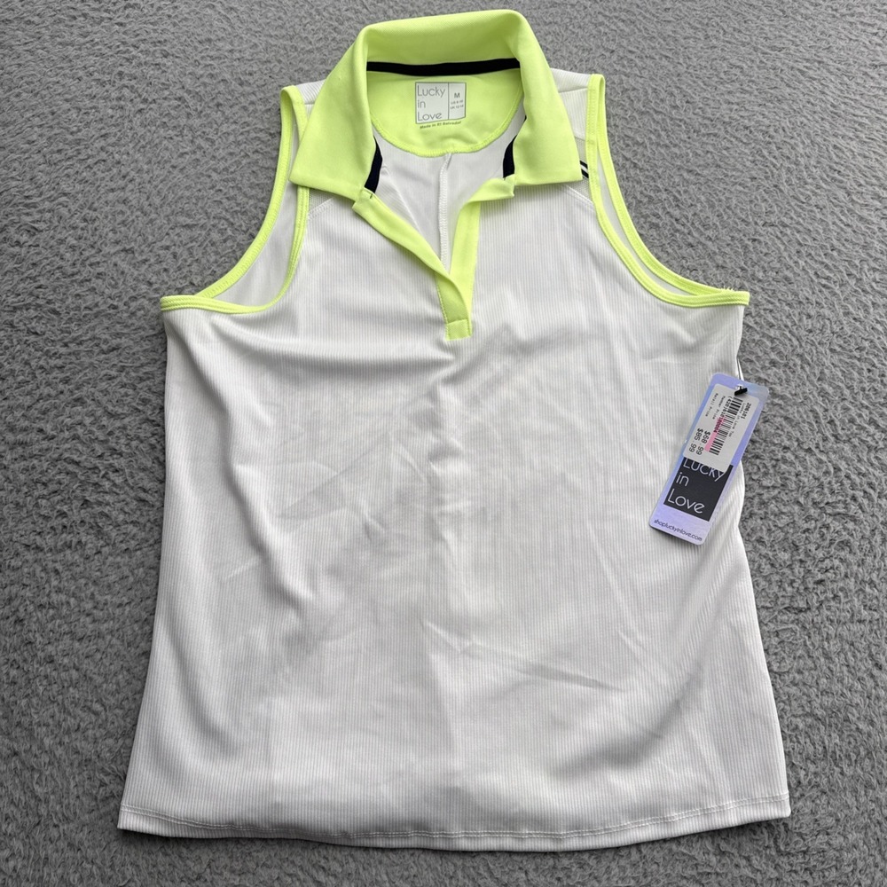 Lucky in Love Golf Top Shirt Womens Medium Sleeveless White Tennis Pickleball